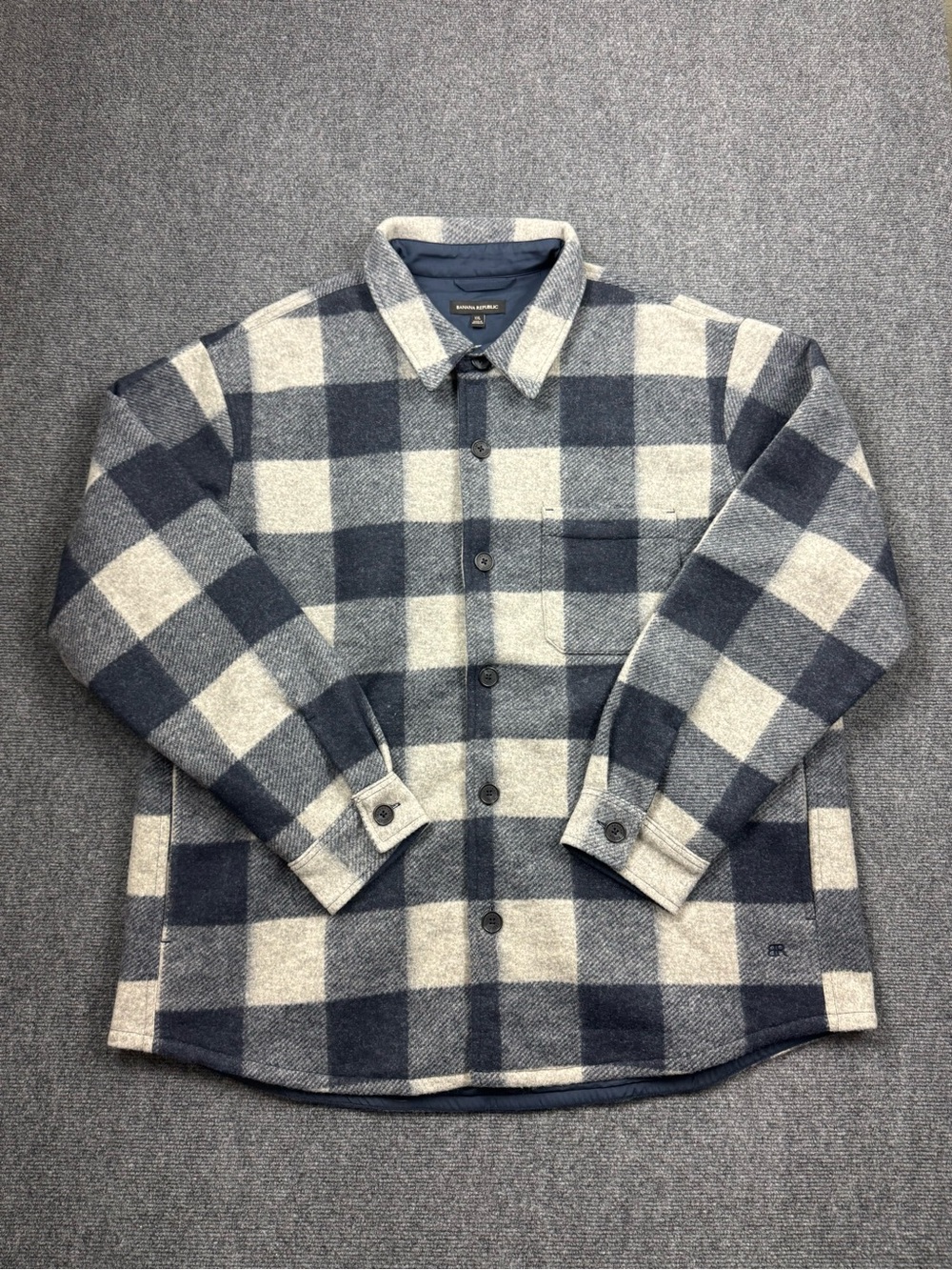 Banana Republic Mens XXL Heritage Shirt Jacket Plaid Check Blue Heavyweight